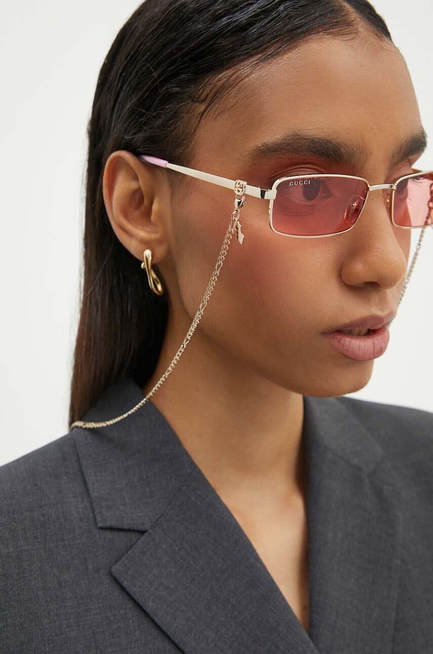 Gucci GG1600S Gold Pink Chain Rectangular Sunglasses