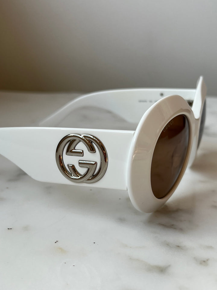 Gucci GG1647S Thick Rim Round Sunglasses in White