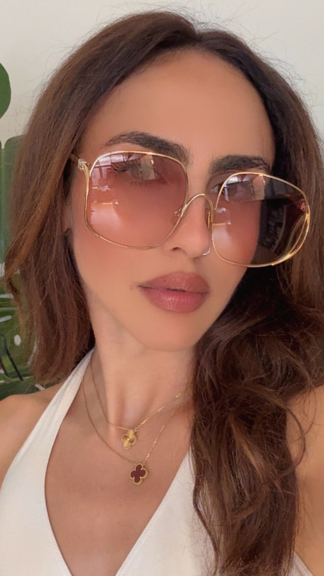 Miu Miu MU A57S Gold Pink Oversized Round Sunglasses