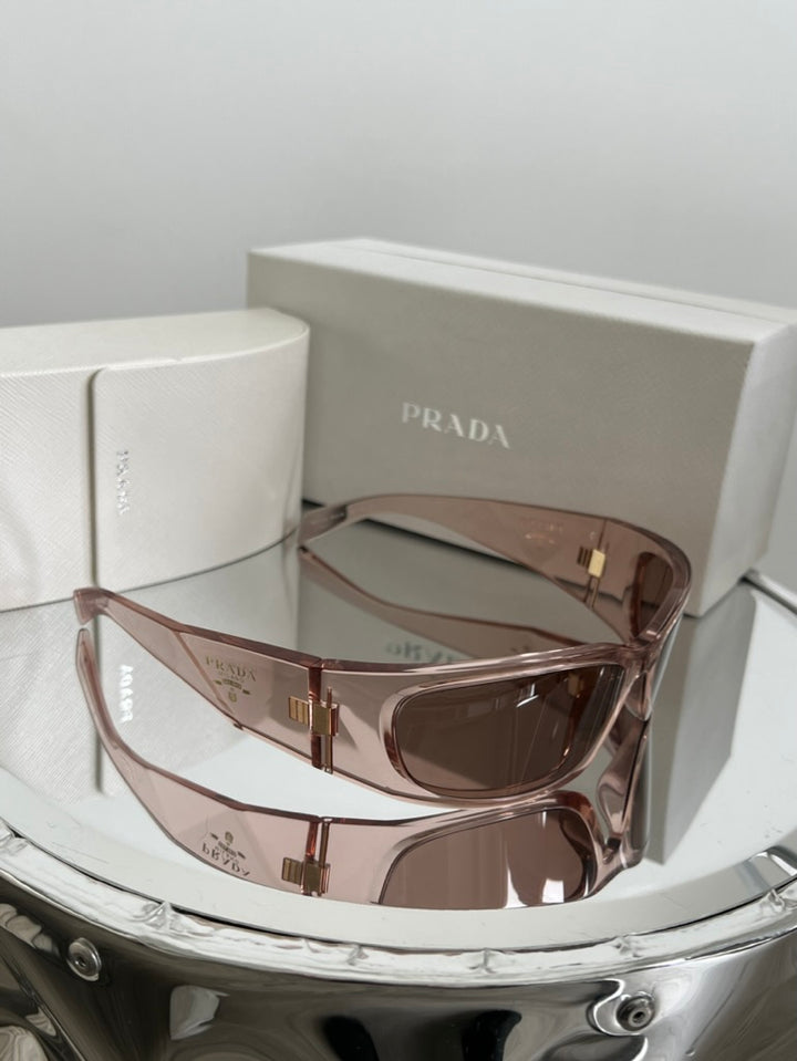 Prada PR A14S Shield Sunglasses in Pink Transparent