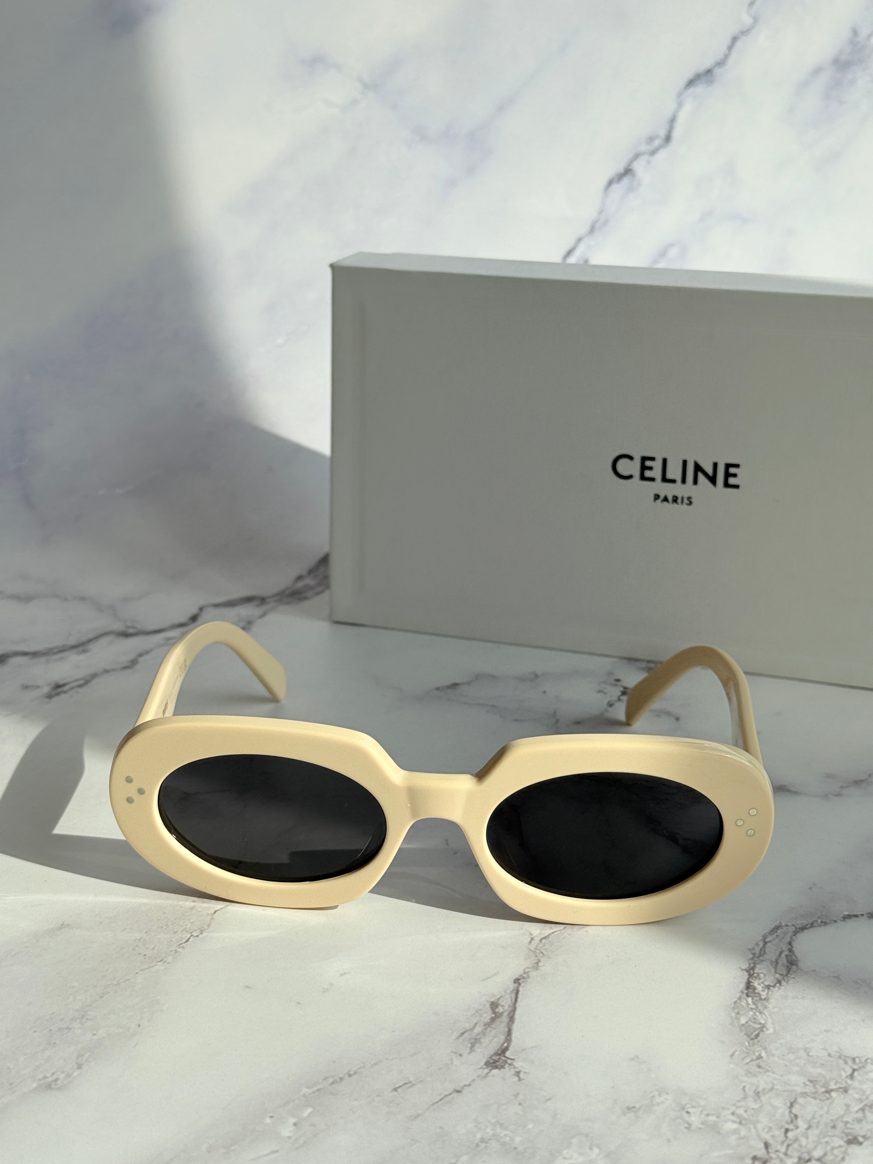 Celine CL40276U Bold 3 Dots Ivory Oval Sunglasses – Designer Daydream