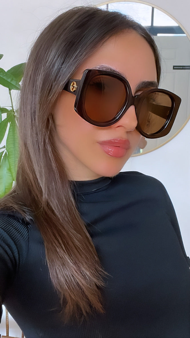 Gucci Rectangular Sunglasses Havana GG1215S 004 - Laneway Boutique