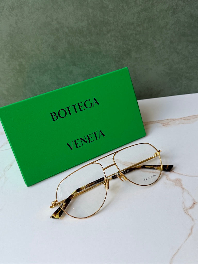 Bottega Veneta BV1302O Gold Metal Pilot Frames