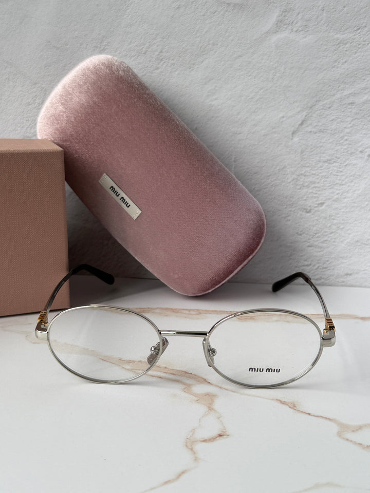 Miu Miu MU50ZV Silver Oval Eyeglasses Frames
