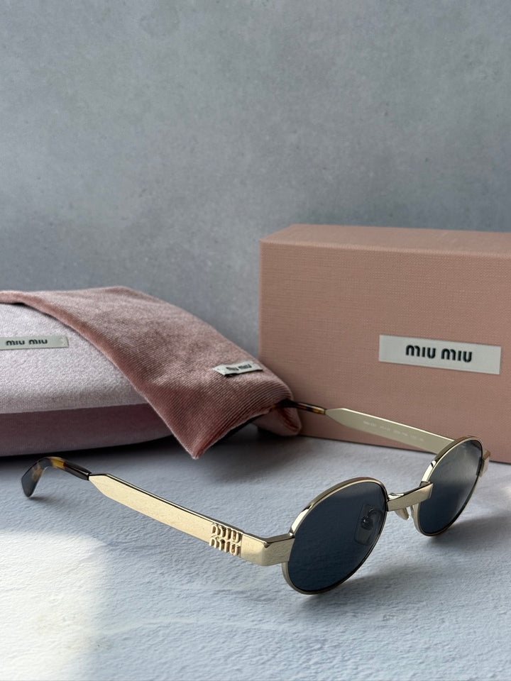 Miu Miu MU B51S Gold Blue Oval Sunglasses