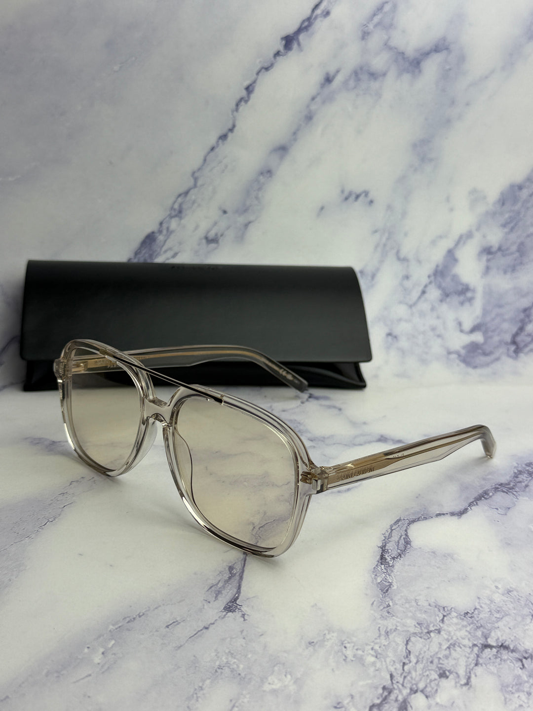 Saint Laurent SL545 Aviator Sunglasses in Transparent Beige