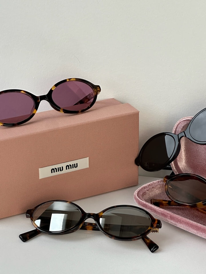 Miu Miu MU04ZS Honey Havana Mirrored Oval Sunglasses