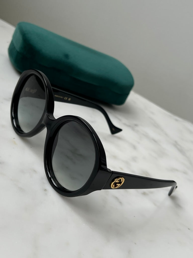 Gucci GG1256S Thick Rim Black Rounded Sunglasses