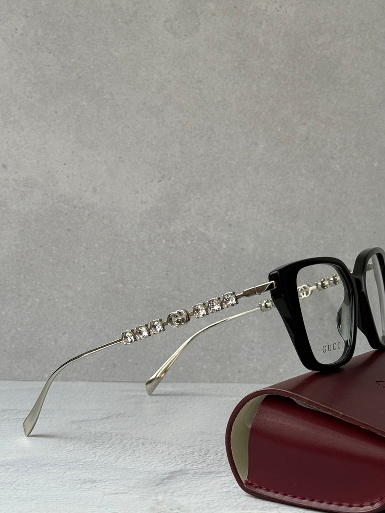 Gucci GG1969O Squared Cat Eye Crystal Sunglasses in Black