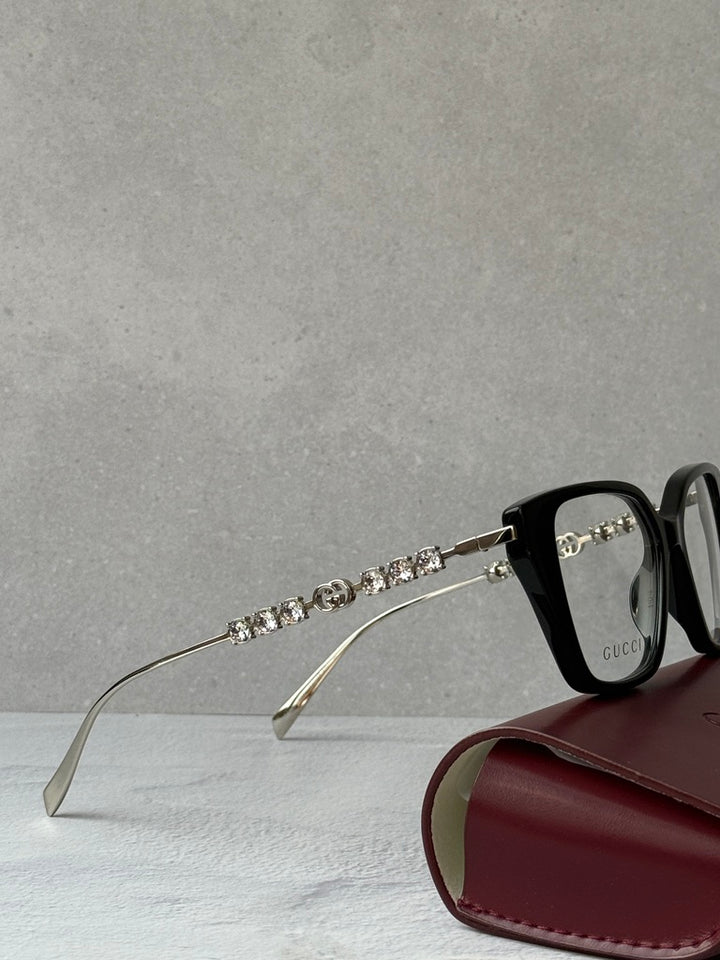 Gucci GG1969O Squared Cat Eye Crystal Sunglasses in Black