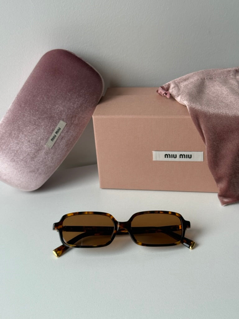 Miu Miu MU11ZSF Havana Brown Rectangular Sunglasses