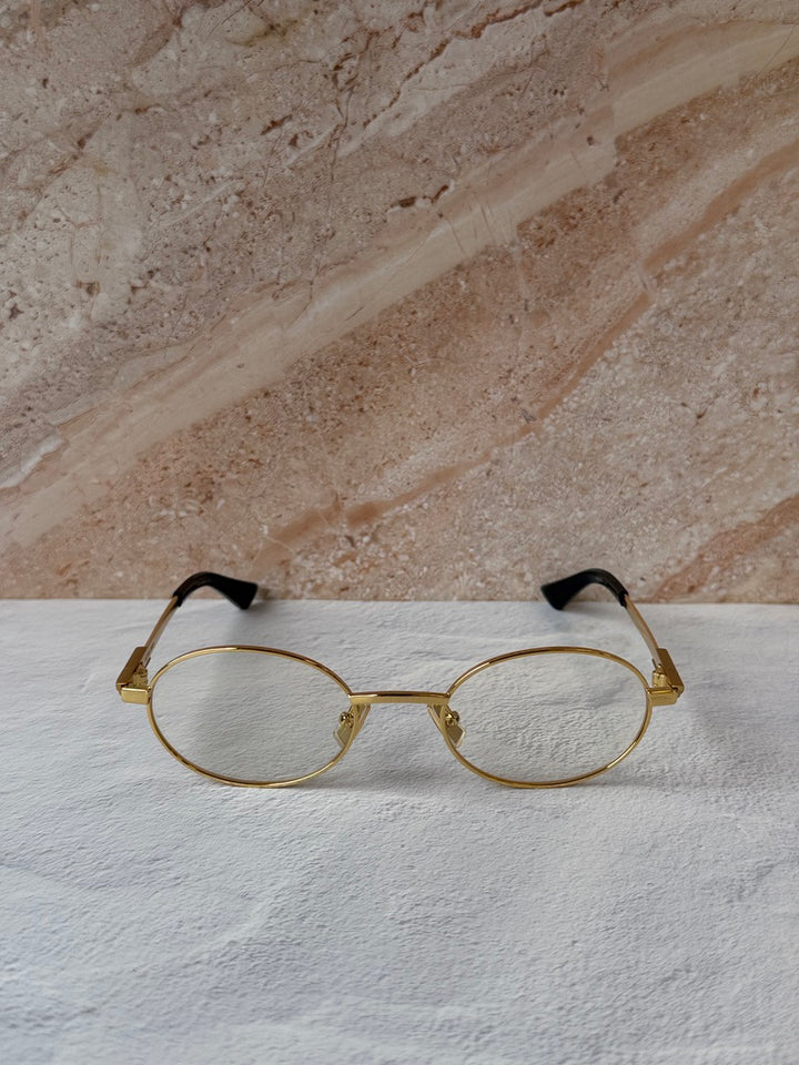 Bottega Veneta BV1470S Oval Gold Bluelight Sunglasses