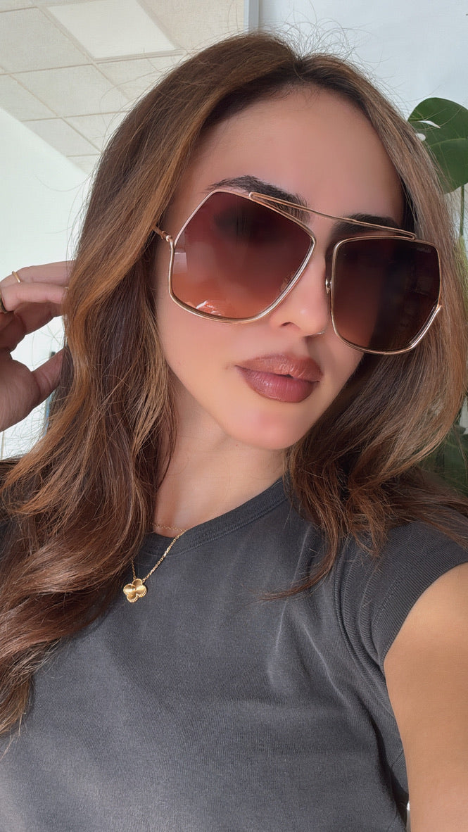 Max Mara MM0006/S Elsa Oversized Sunglasses in Gold Brown