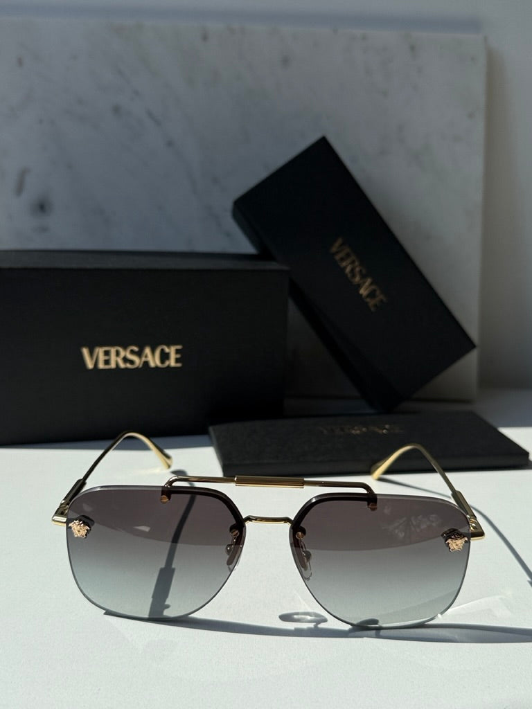 Versace VE2296 Medusa Aviator Sunglasses in Gold Grey