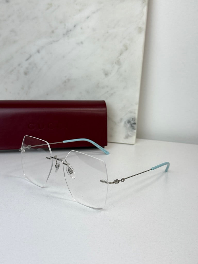 Gucci GG0683O Silver Hexagon Rimless Eyeglasses Frames – Designer Daydream