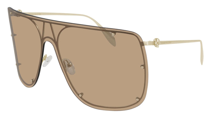 Alexander McQueen AM0313S oversized shield sunglasses with nude frame and tinted brown lenses