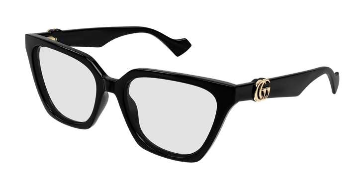 Black clip-on sunglasses with oversized frames, light gray lenses, gold logo detail