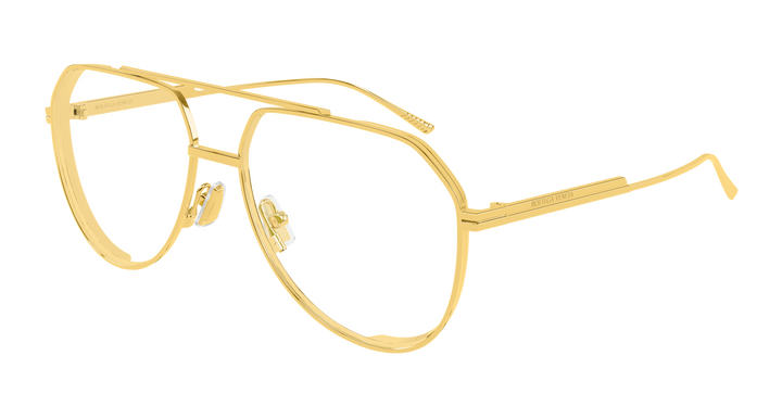 Gold aviator sunglasses with clear lenses and slim ribbon temples