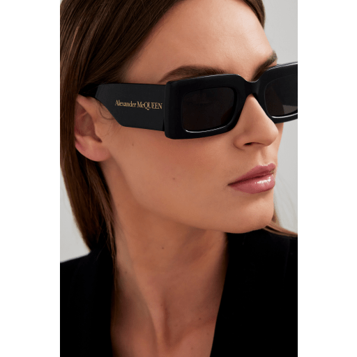 Alexander McQueen AM0433S Black Rectangular Sunglasses