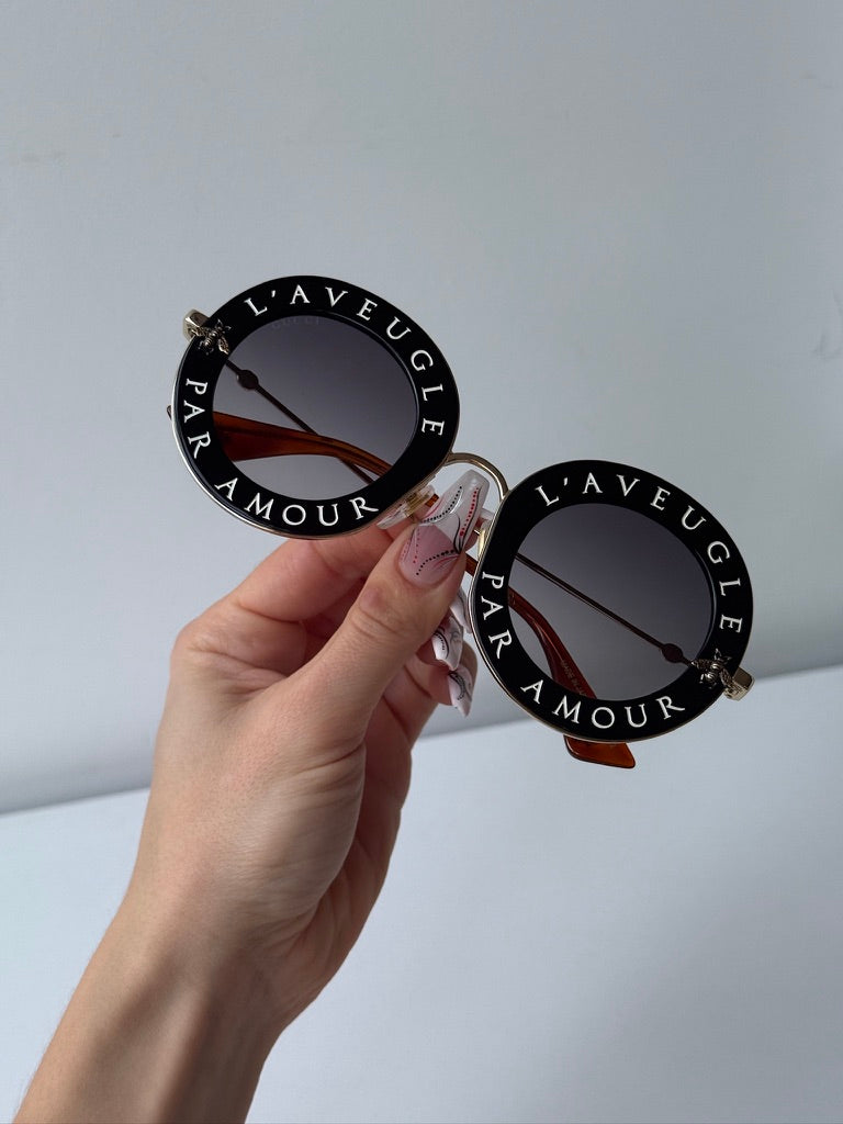 Gucci GG0113S Blind For Love Round Black | Designer Daydream