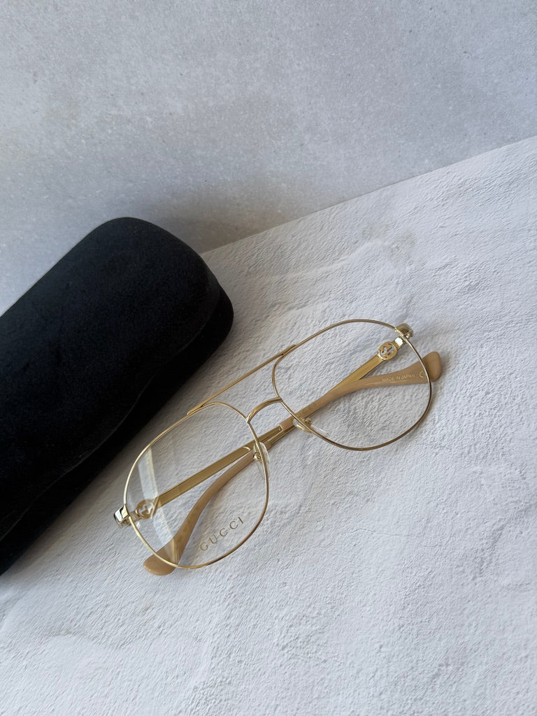 Gucci GG1091O Gold Oversized Aviator Eyeglasses Frames