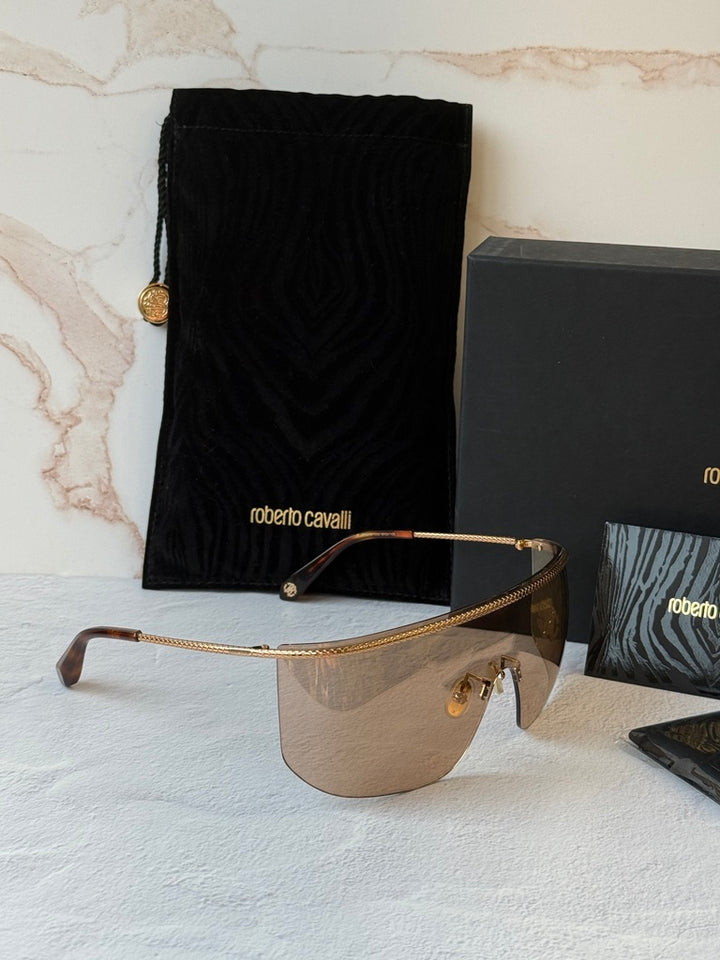 Roberto Cavalli SRC012M Rose Gold Pink Rimless Mask Sunglasses