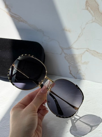 Gafas de sol redondas y recortadas de gran tamaño de 64 mm Gucci GG0595S en gris oscuro 