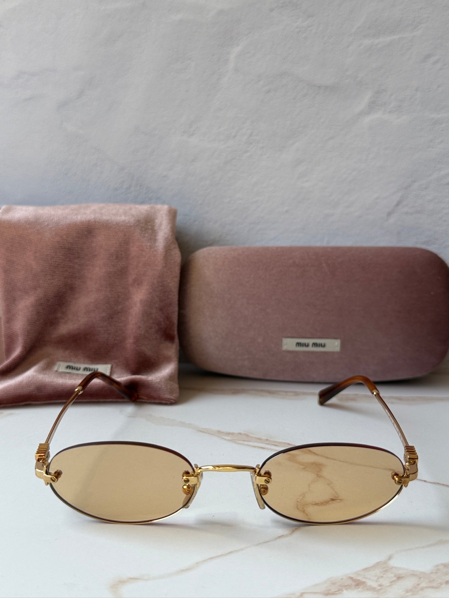 Miu Miu MU A54S Brass Orange Oval Rimless | Designer Daydream