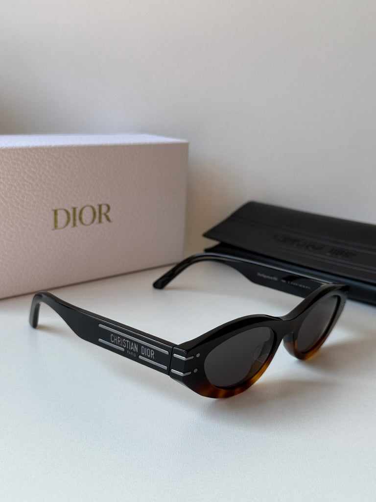 Dior Signature B5I Cat Eye Sunglasses in Black Brown