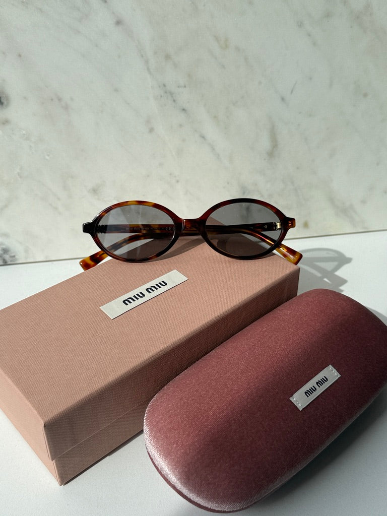 Miu Miu MU04ZS Havana Mahogany Oval Sunglasses