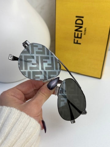 Fendi FE40061U Grey Monogram Mirror FF Aviator Sunglasses
