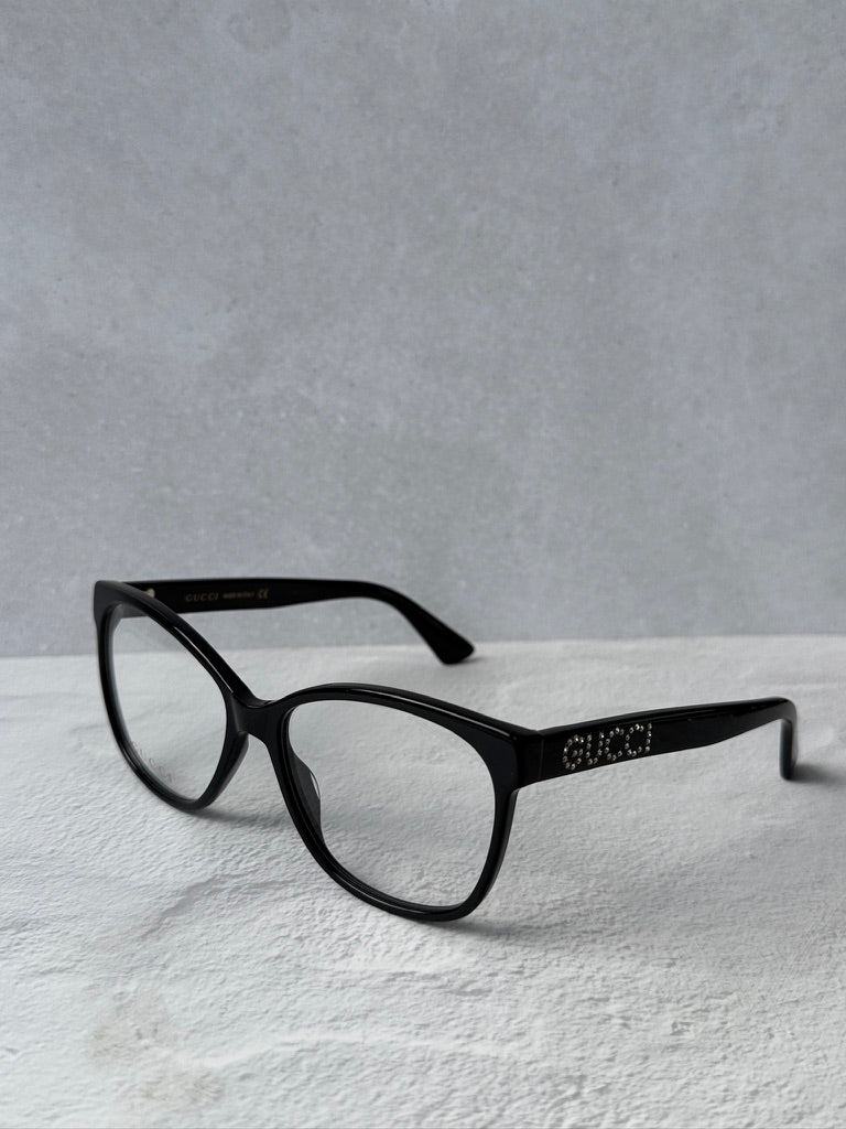 Gucci GG0421O Crystal Logo Cat Eye Eyeglasses Frames in Black