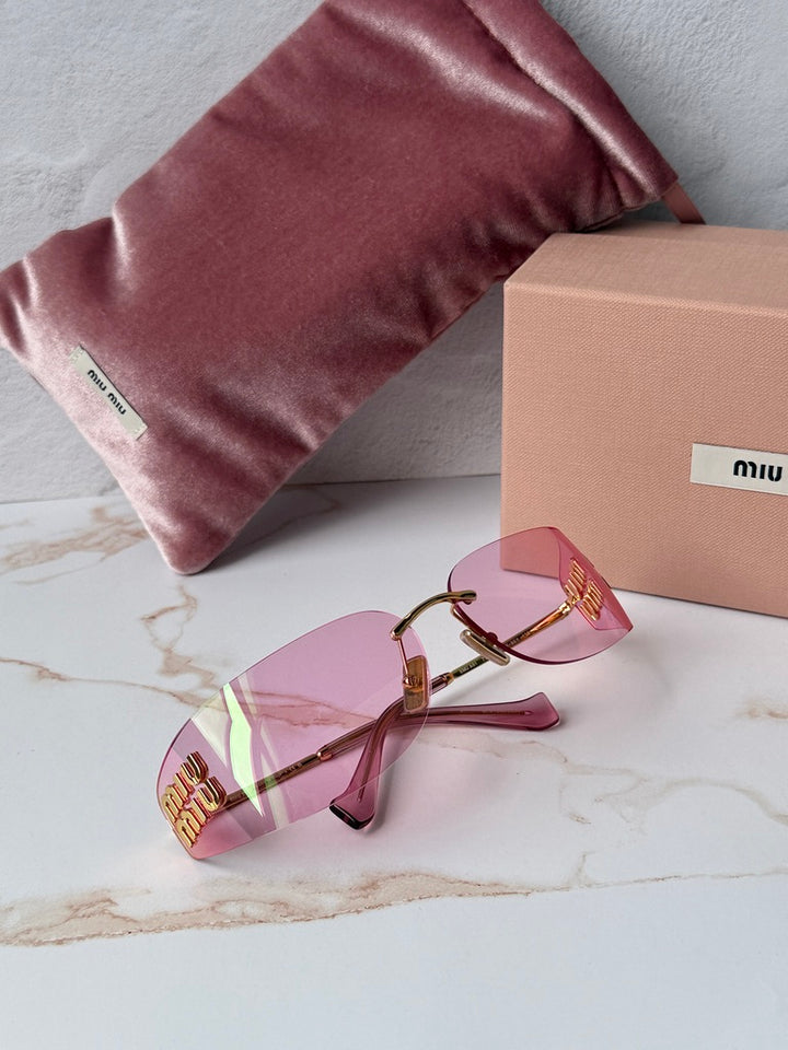 Miu Miu MU A51S Pink Mirror Rimless Mask Sunglasses