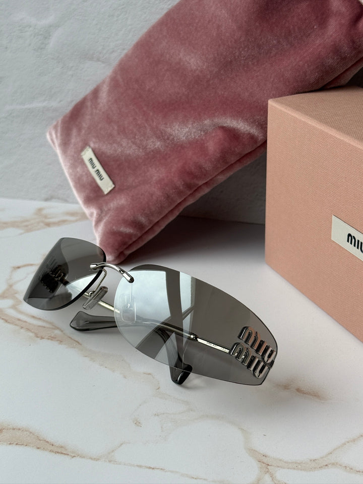 Miu Miu MU A51S Silver Mirror Rimless Mask Sunglasses