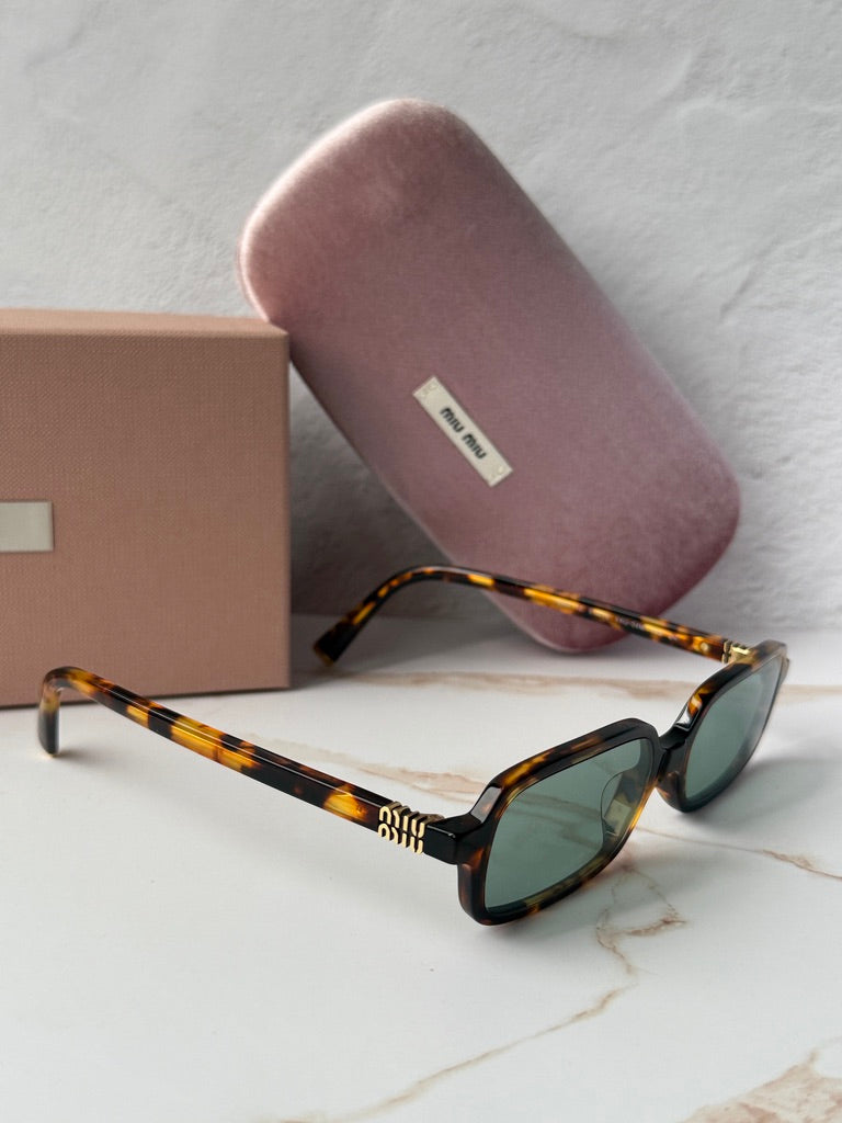 Miu Miu MU11ZS Havana Green Mirror Rectangular Sunglasses