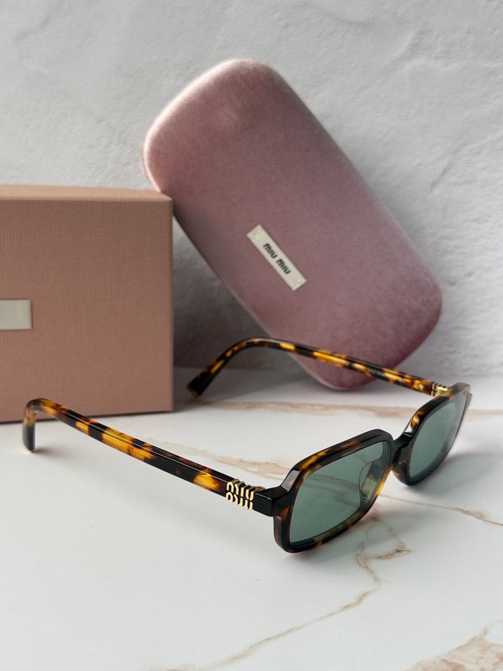 Miu Miu MU11ZS Havana Green Mirror Rectangular Sunglasses
