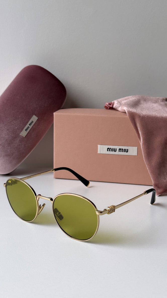 Miu Miu MU55ZS Gold Green Lens Round Sunglasses