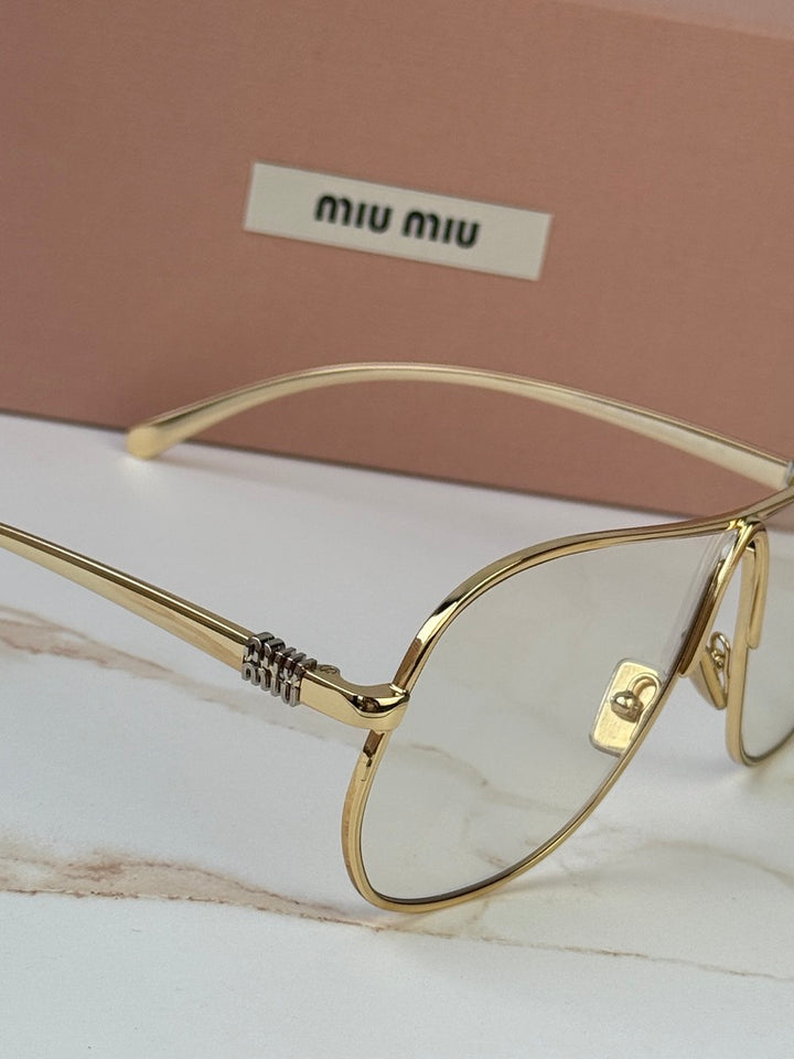 Miu Miu MU A56S Gold Bluelight Aviator Sunglasses