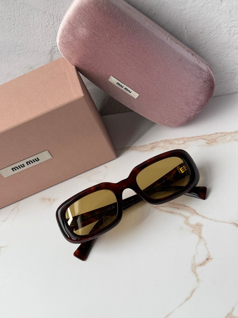 Miu Miu MU B13S Havana Brown Rectangular Sunglasses