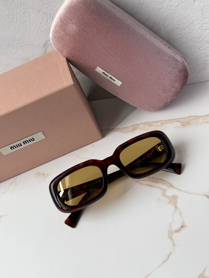 Miu Miu MU B13S Havana Brown Rectangular Sunglasses