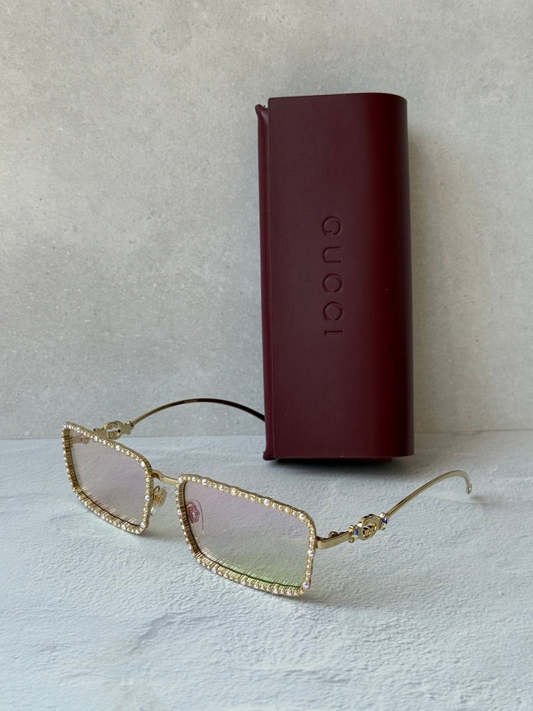 Gucci GG1568S Chain Sunglasses in Gold Crystal