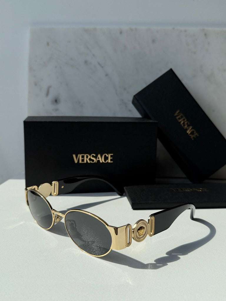 Versace VE2299 Oval Medusa Sunglasses in Gold Grey