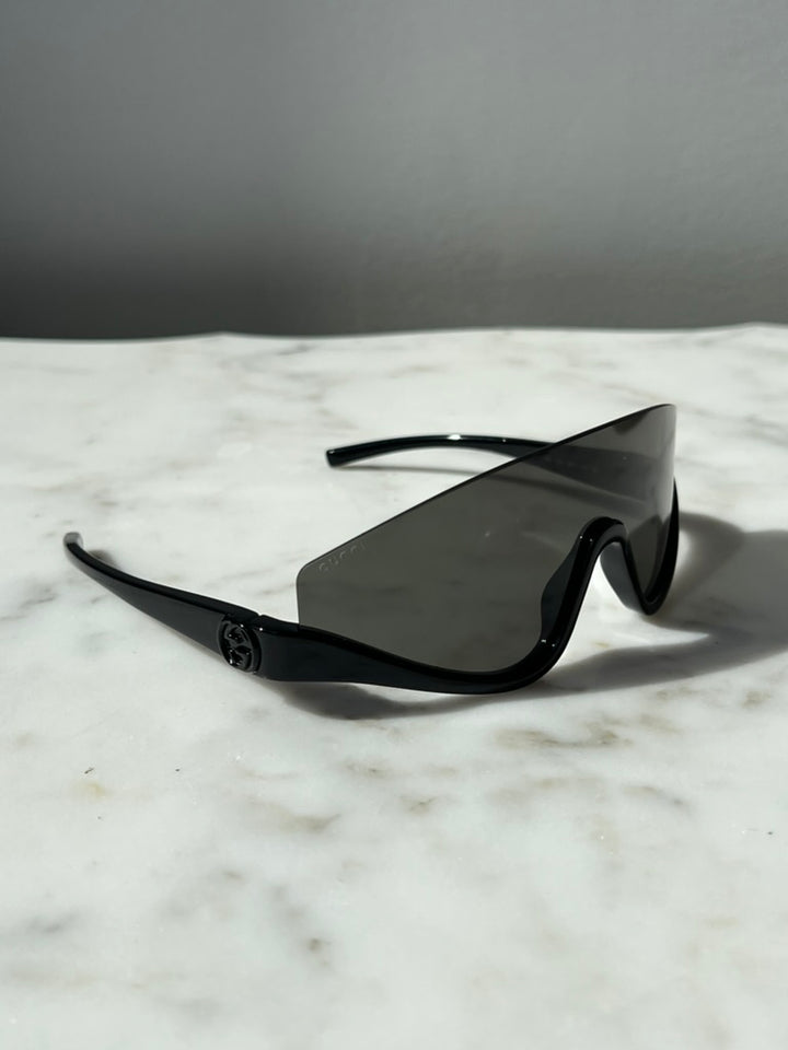 Gucci GG1650S Half Rim Shield Sunglasses in Black