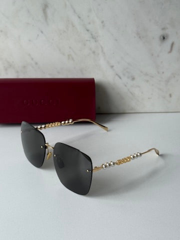Gucci GG1923SA Grey Rimless Square Pearl Sunglasses – Designer