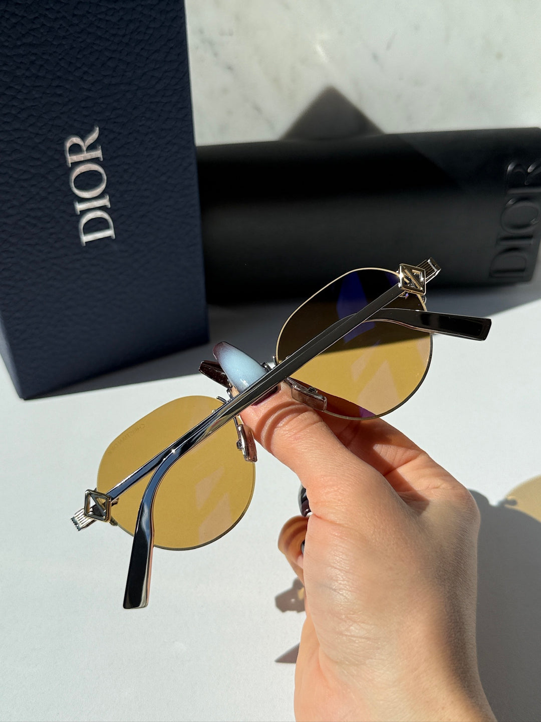 Dior CD Diamond R5U Rimless Round Sunglasses in Brown