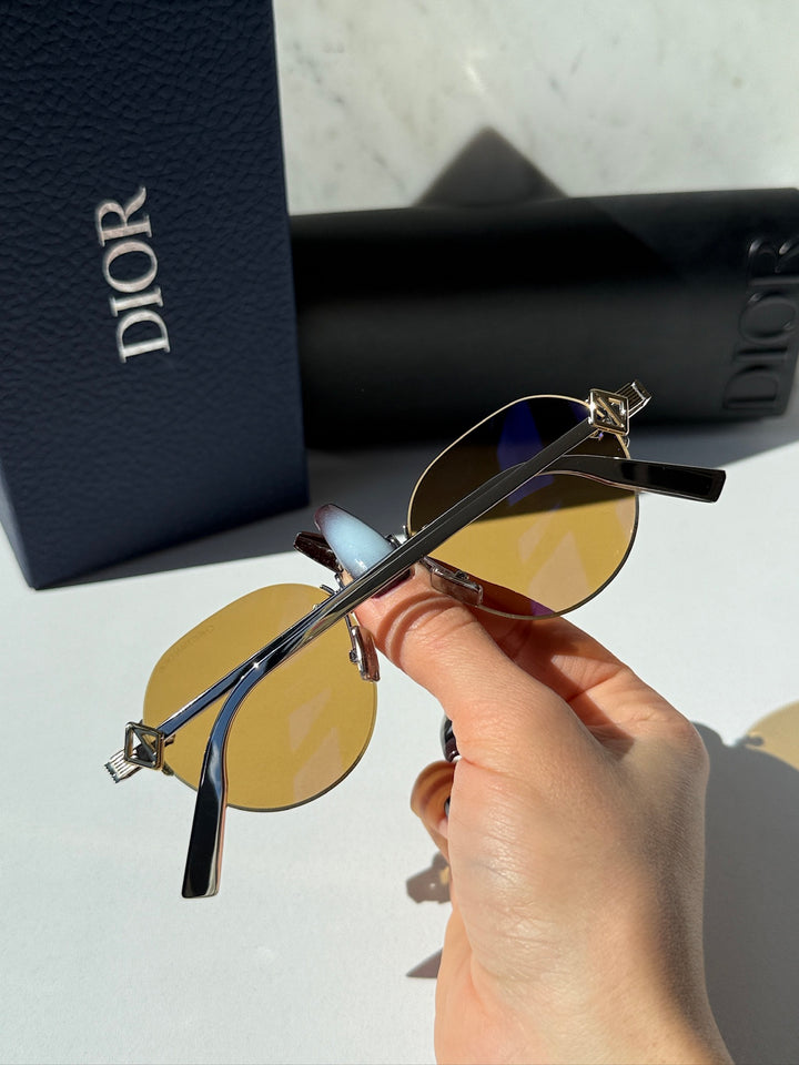 Dior CD Diamond R5U Rimless Round Sunglasses in Brown