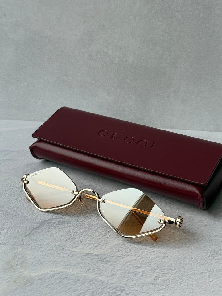Gucci GG1604S Half Rim Sunglasses in Gold Brown