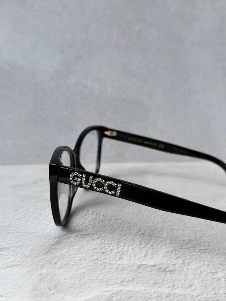 Gucci GG0421O Crystal Logo Cat Eye Eyeglasses Frames in Black