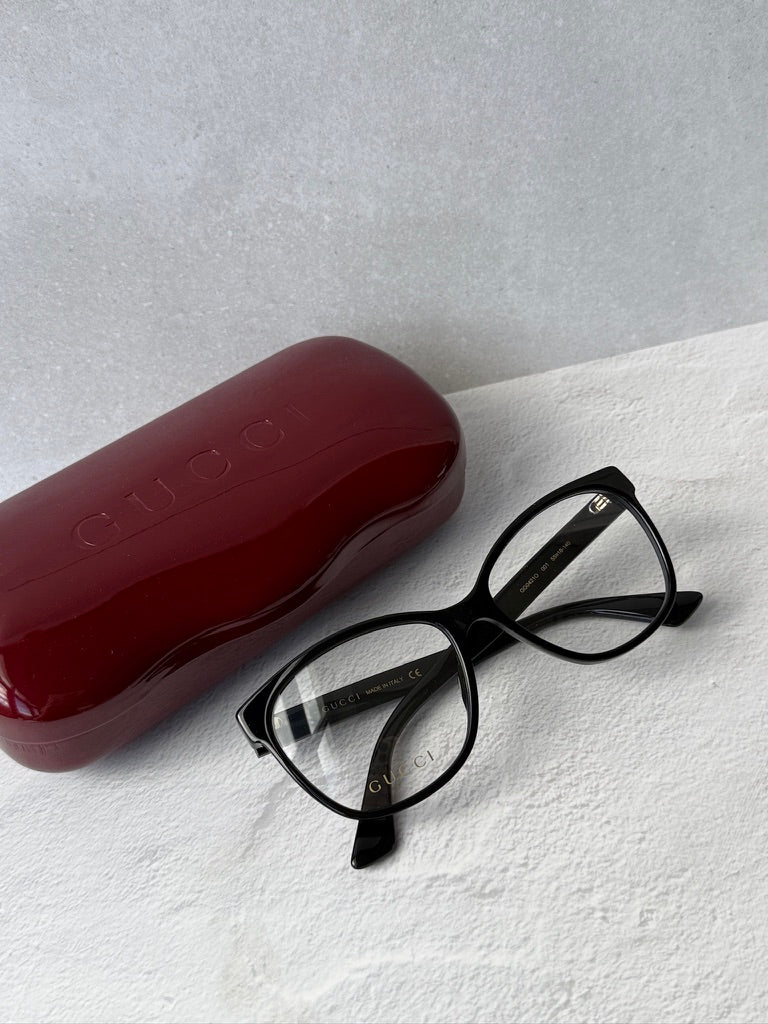 Gucci GG0421O Crystal Logo Cat Eye Eyeglasses Frames in Black