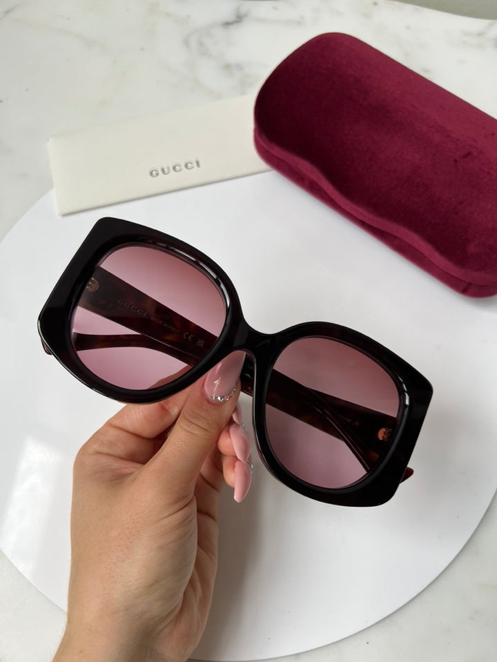 Gucci GG1257S Brown Red Lens Rounded Sunglasses